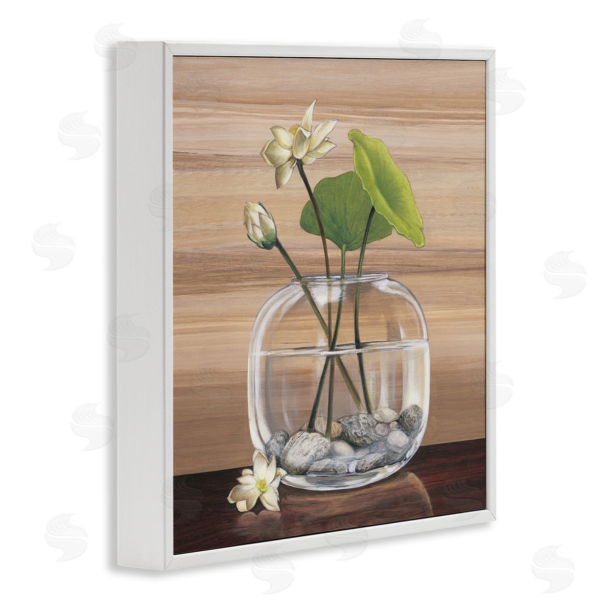 Yuki Ross White Water Lilies and Lilypad In Vase Still-Life White Framed Glicee Wall Art Print
