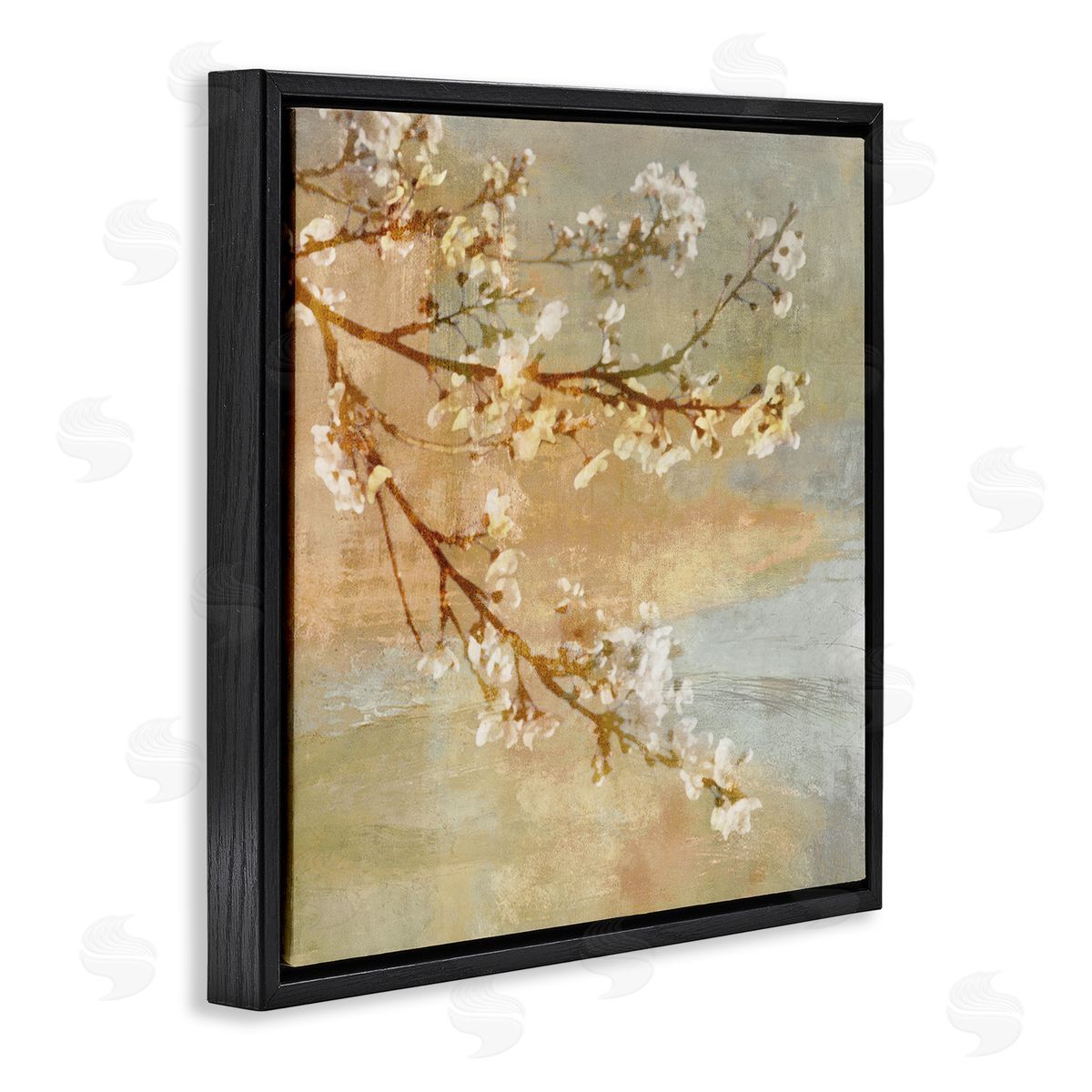 John Seba Vintage Cherry Blossom Tree Branch Distressed Charm Black Floating Frame Canvas Wall Art Print