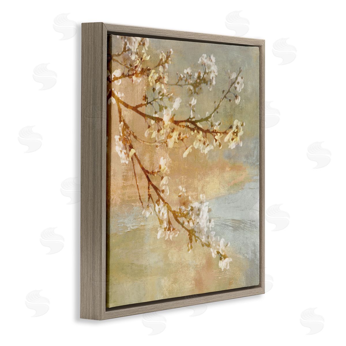 John Seba Vintage Cherry Blossom Tree Branch Distressed Charm Brown Floating Frame Canvas Wall Art Print