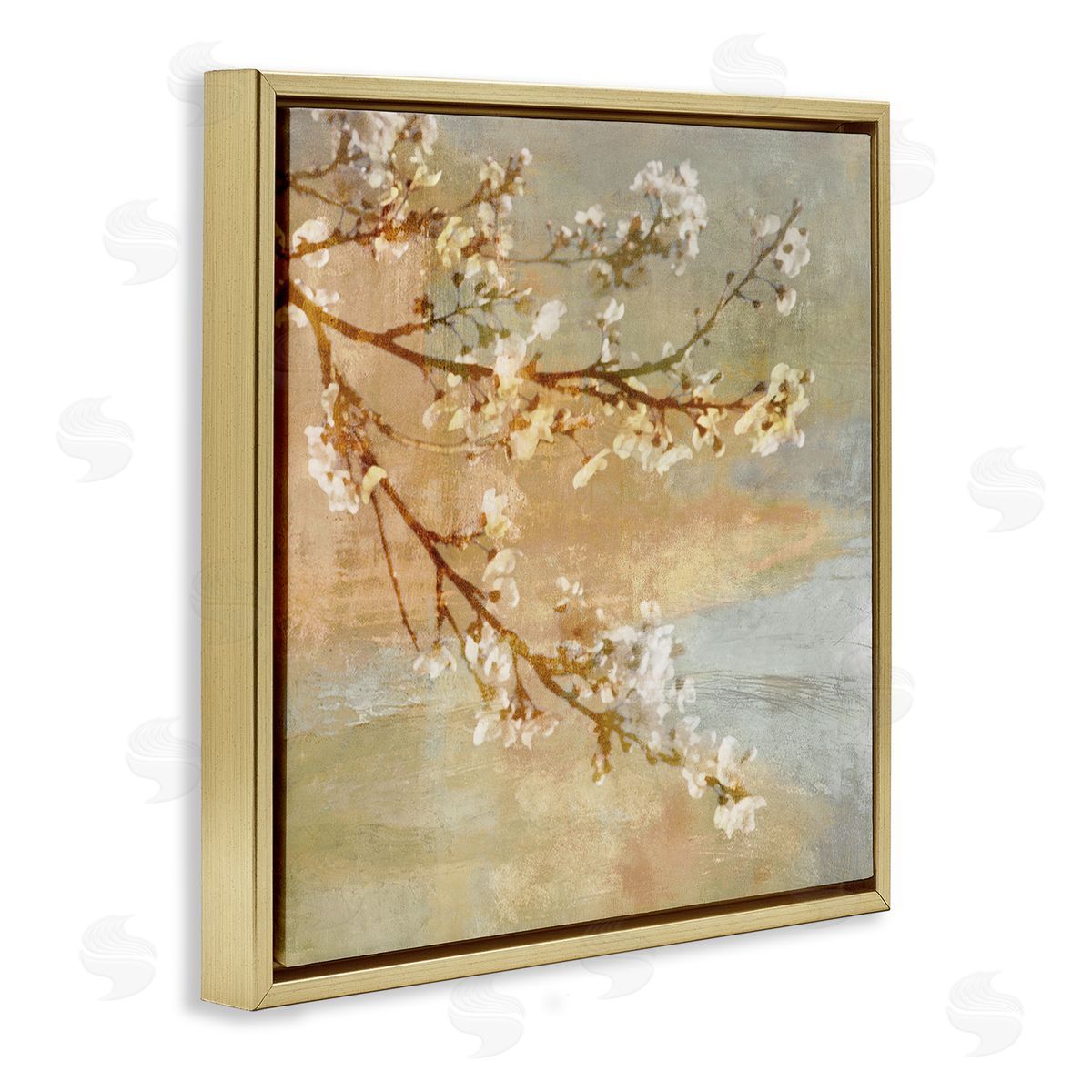 John Seba Vintage Cherry Blossom Tree Branch Distressed Charm Gold Floating Frame Canvas Wall Art Print