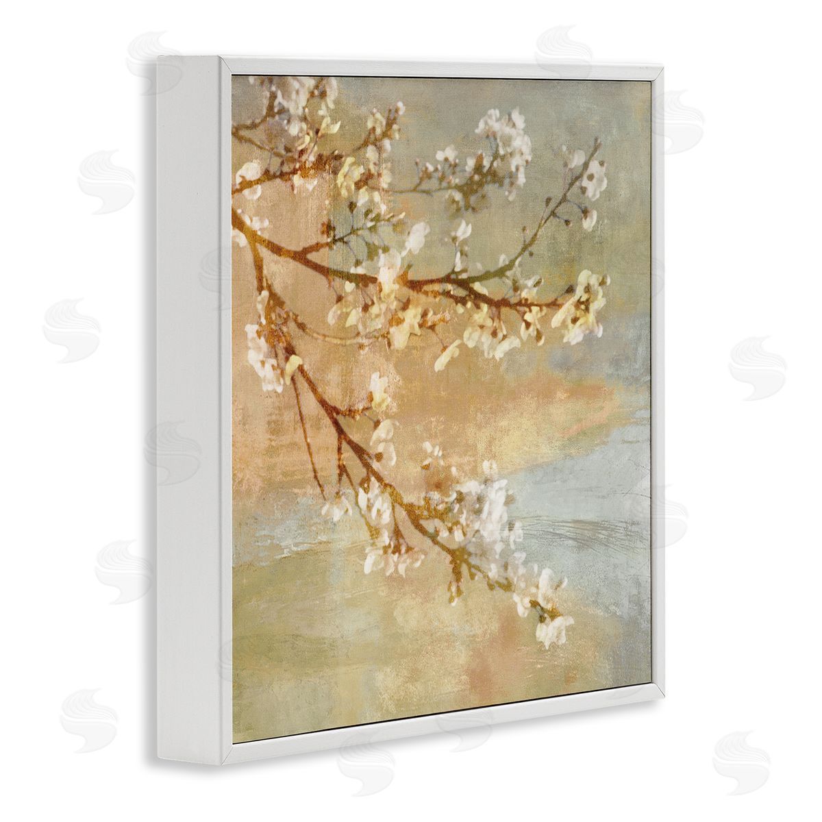 John Seba Vintage Cherry Blossom Tree Branch Distressed Charm White Framed Glicee Wall Art Print