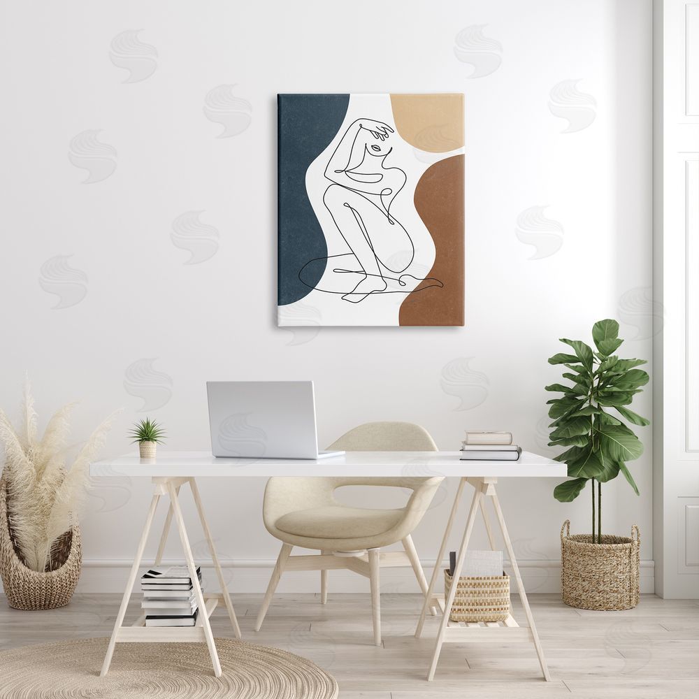 JJ Design House LLC Nude Female Line Drawing Between Abstract Shapes