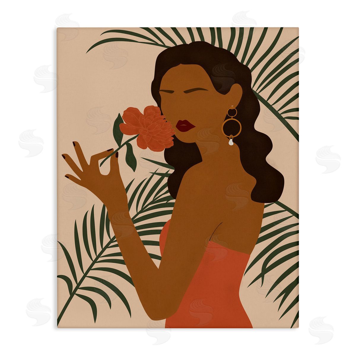 JJ Design House LLC Woman With Red Floral over Green Palm Leaves
