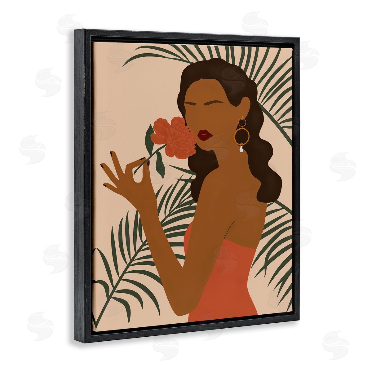 JJ Design House LLC Woman With Red Floral over Green Palm Leaves