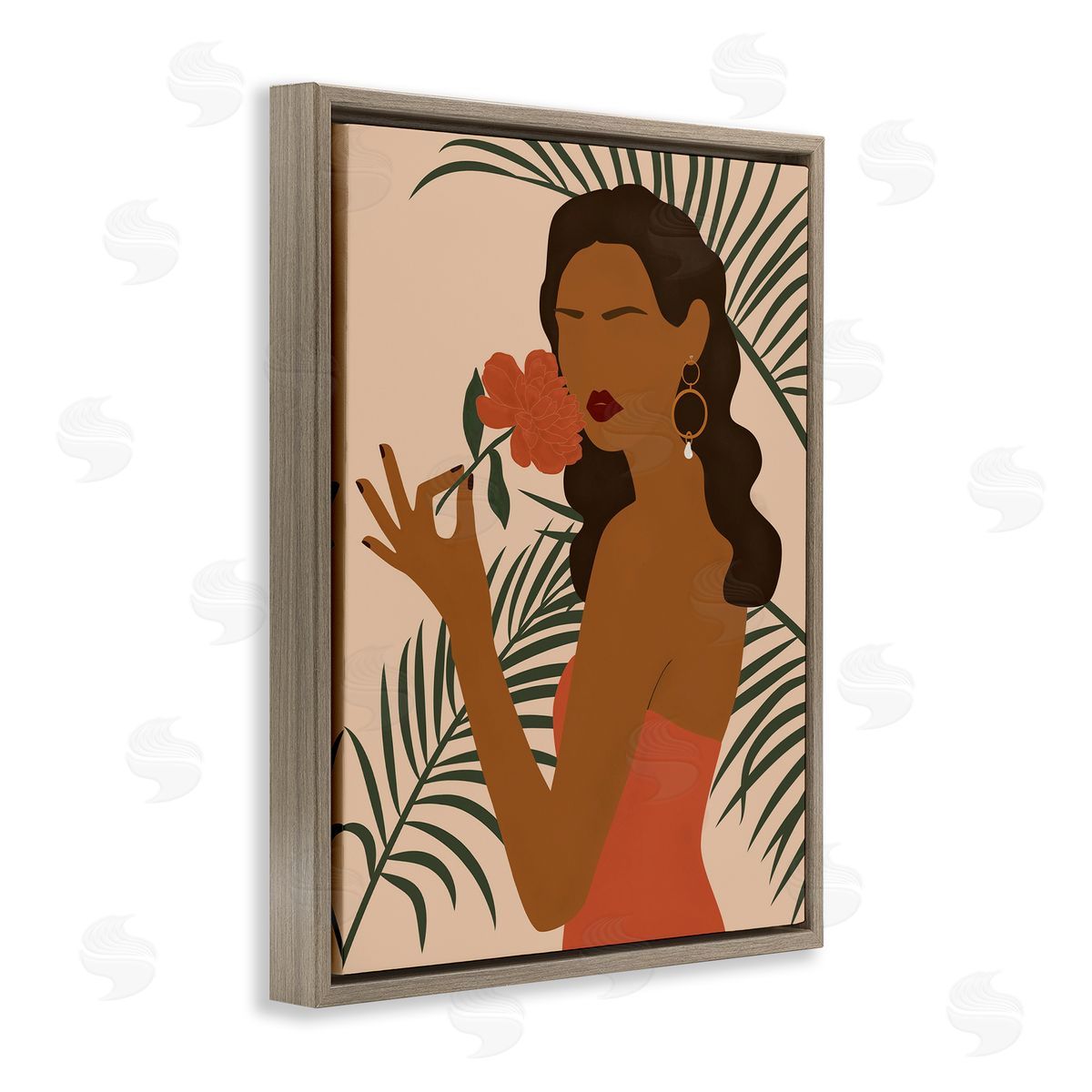 JJ Design House LLC Woman With Red Floral over Green Palm Leaves