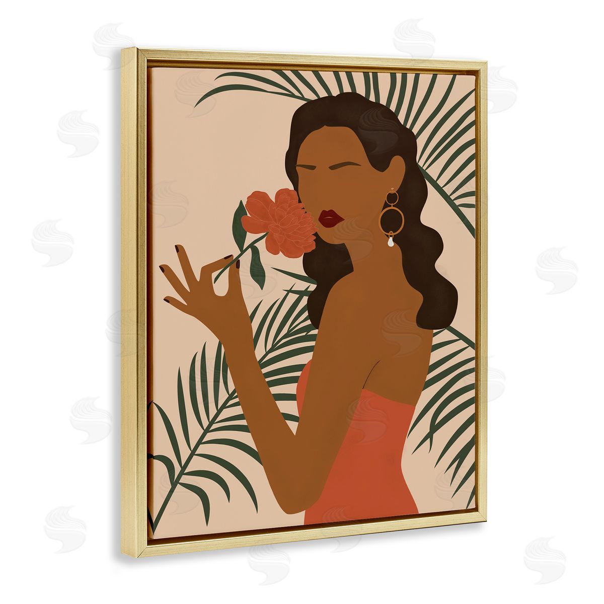 JJ Design House LLC Woman With Red Floral over Green Palm Leaves