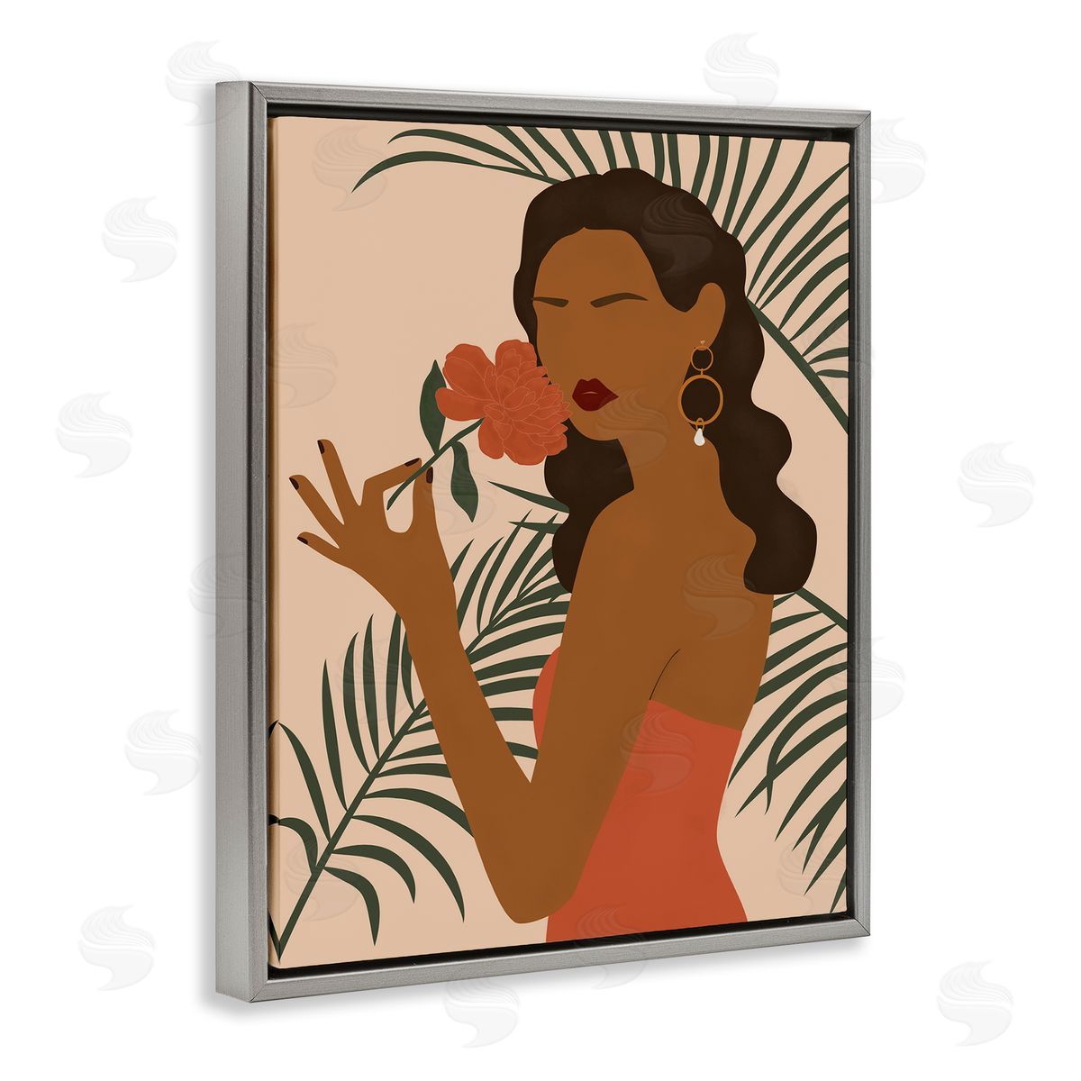 JJ Design House LLC Woman With Red Floral over Green Palm Leaves