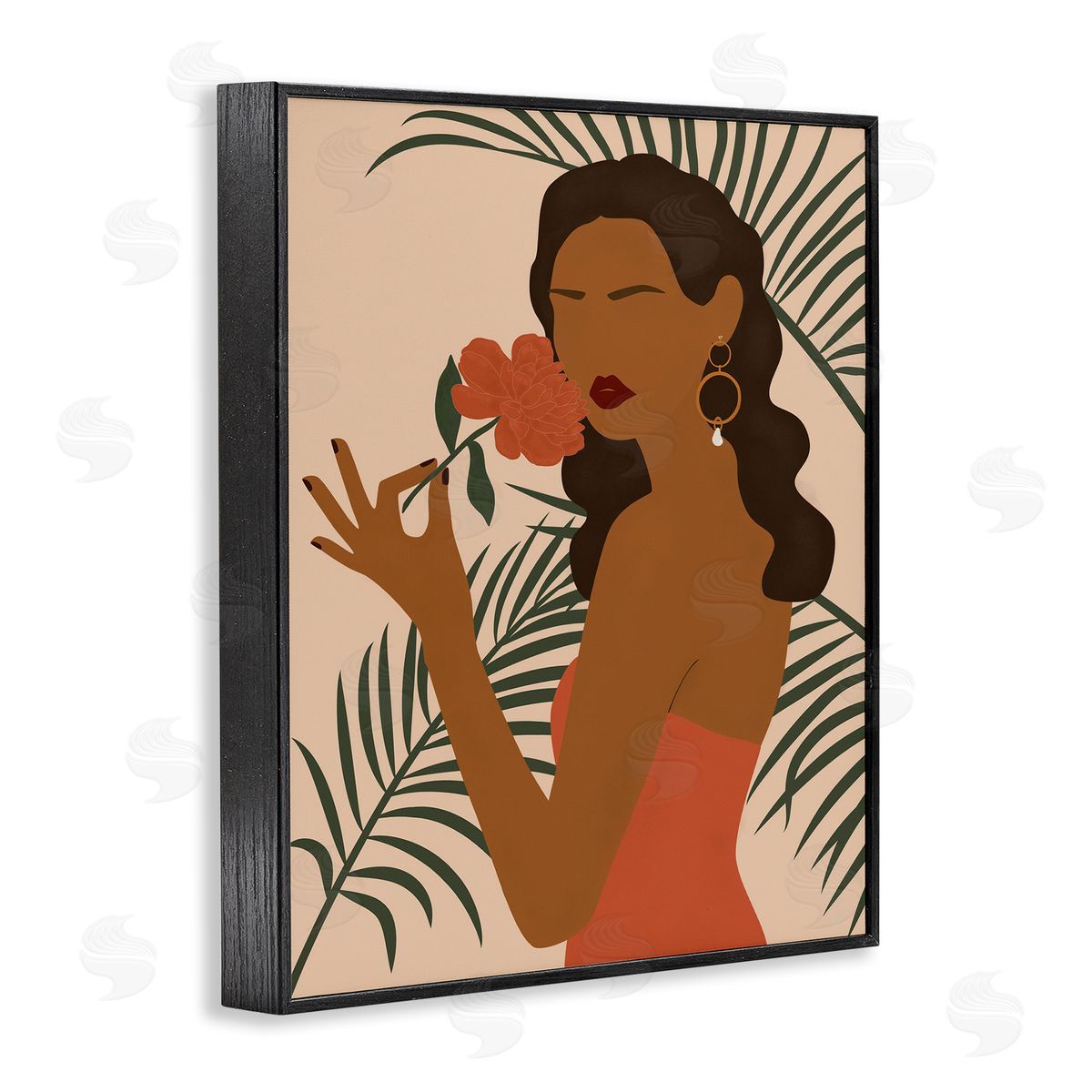 JJ Design House LLC Woman With Red Floral over Green Palm Leaves
