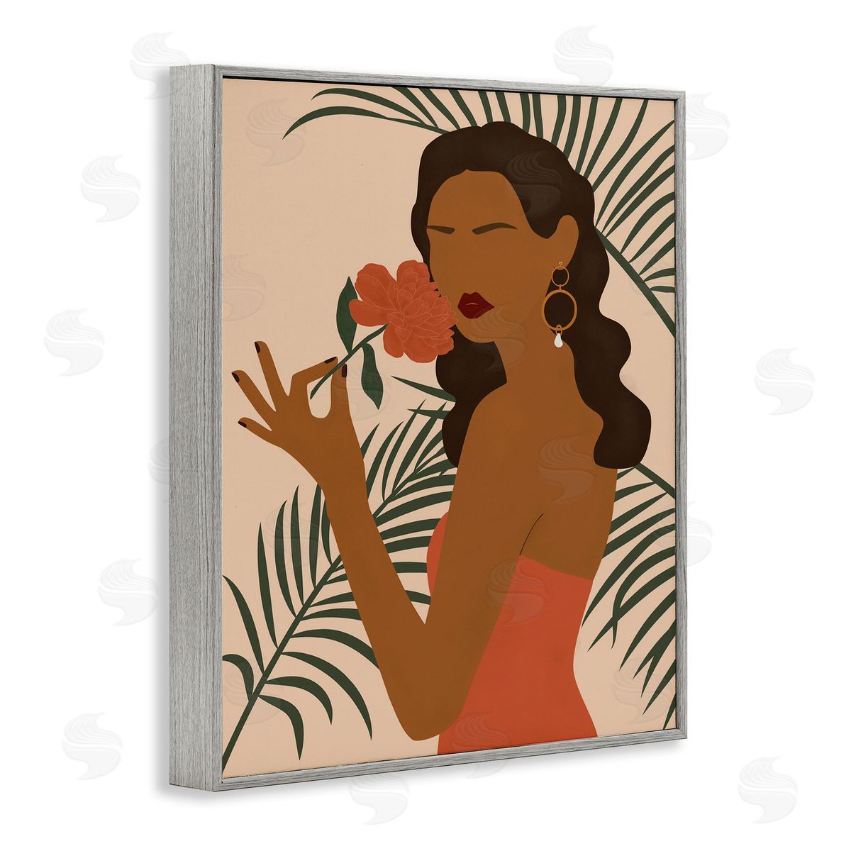 JJ Design House LLC Woman With Red Floral over Green Palm Leaves