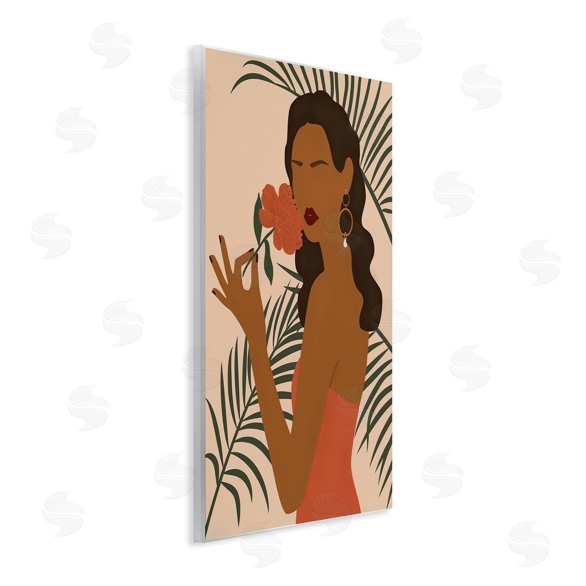 JJ Design House LLC Woman With Red Floral over Green Palm Leaves