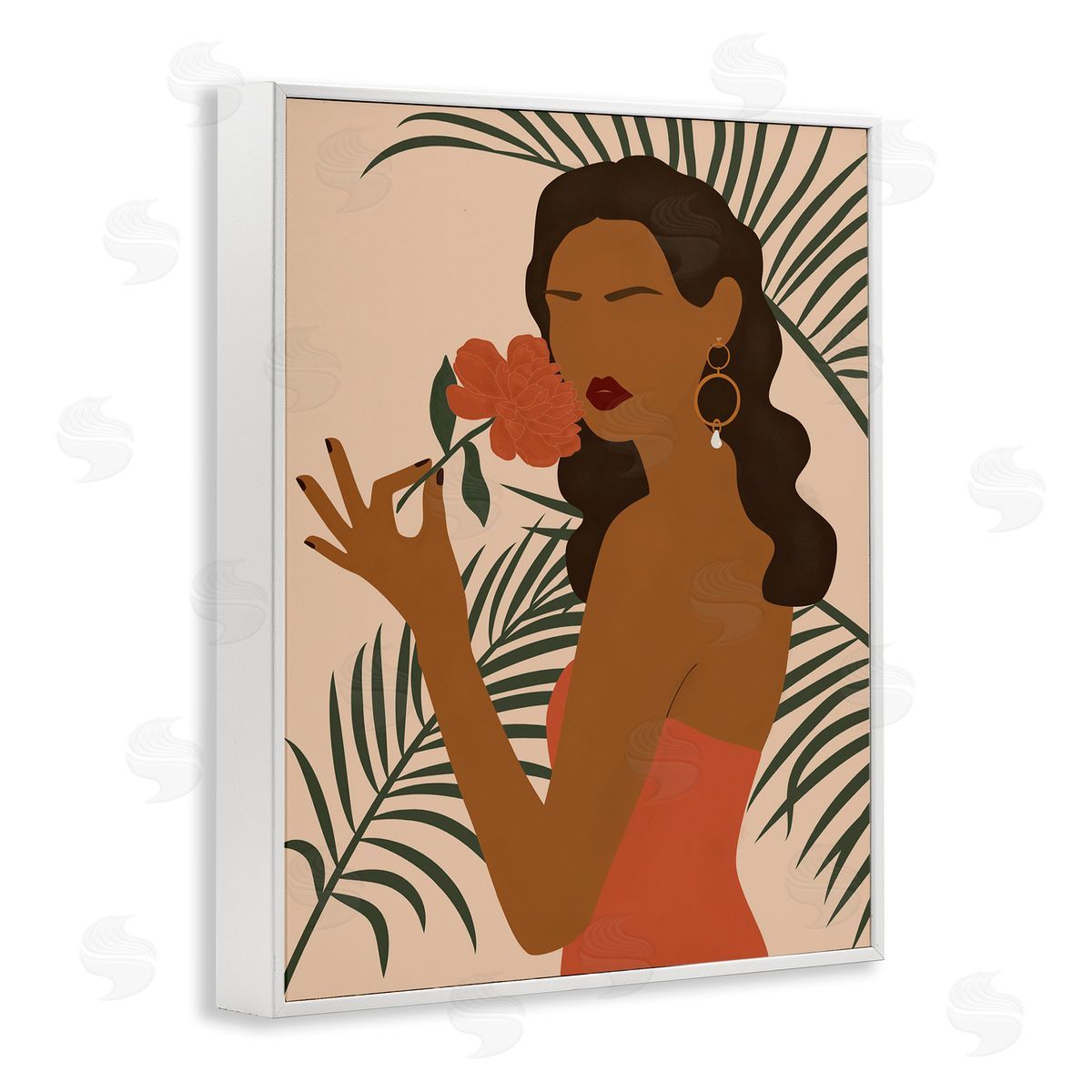 JJ Design House LLC Woman With Red Floral over Green Palm Leaves