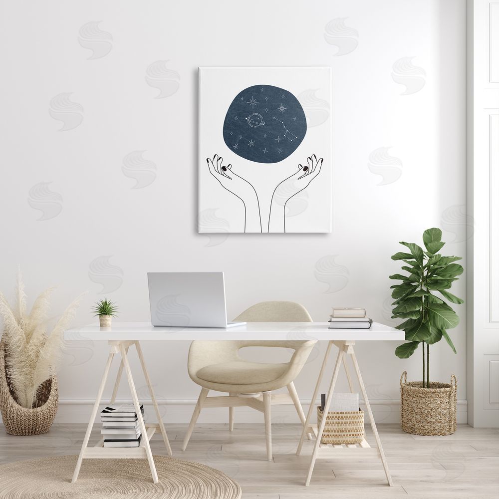 JJ Design House LLC Hands Holding Galaxy Constellations Minimal Blue