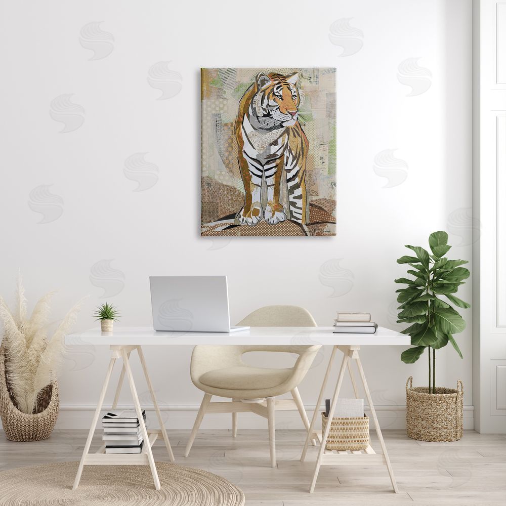 Jenny McGee Tiger Gazing Abstract Shape Collage Orange Brown