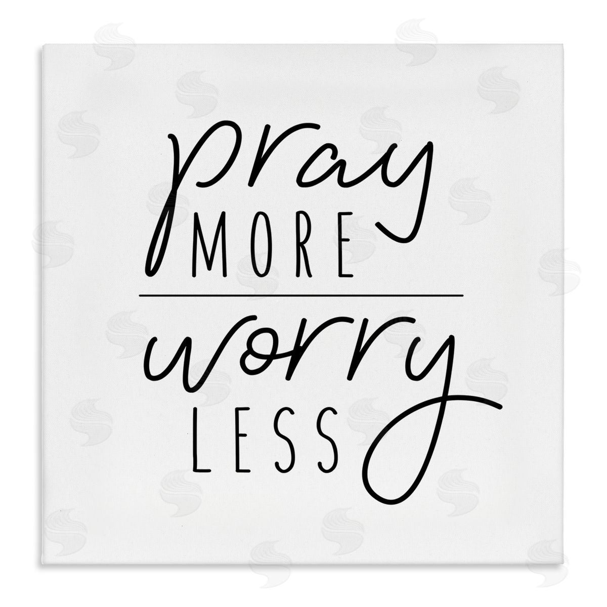 Jessica Mundo Pray More Worry Less Sentiment Minimal Black White Stretched Canvas Wall Art Print