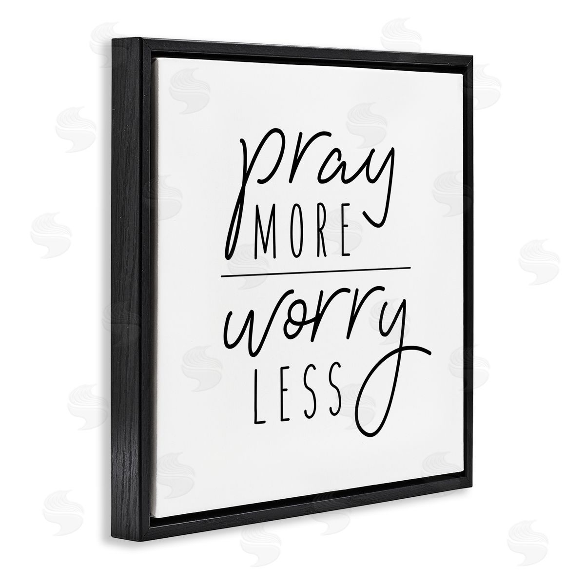 Jessica Mundo Pray More Worry Less Sentiment Minimal Black White Black Floating Frame Canvas Wall Art Print
