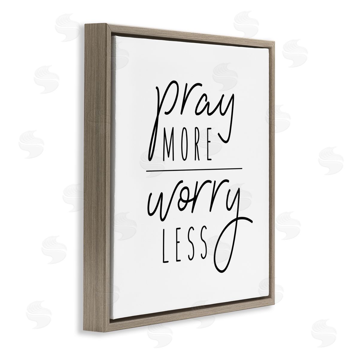 Jessica Mundo Pray More Worry Less Sentiment Minimal Black White Brown Floating Frame Canvas Wall Art Print