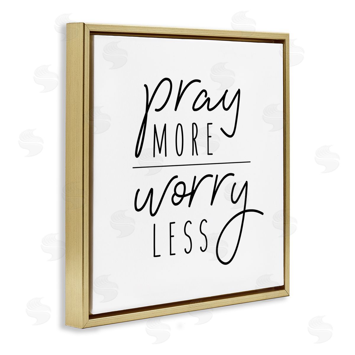Jessica Mundo Pray More Worry Less Sentiment Minimal Black White Gold Floating Frame Canvas Wall Art Print
