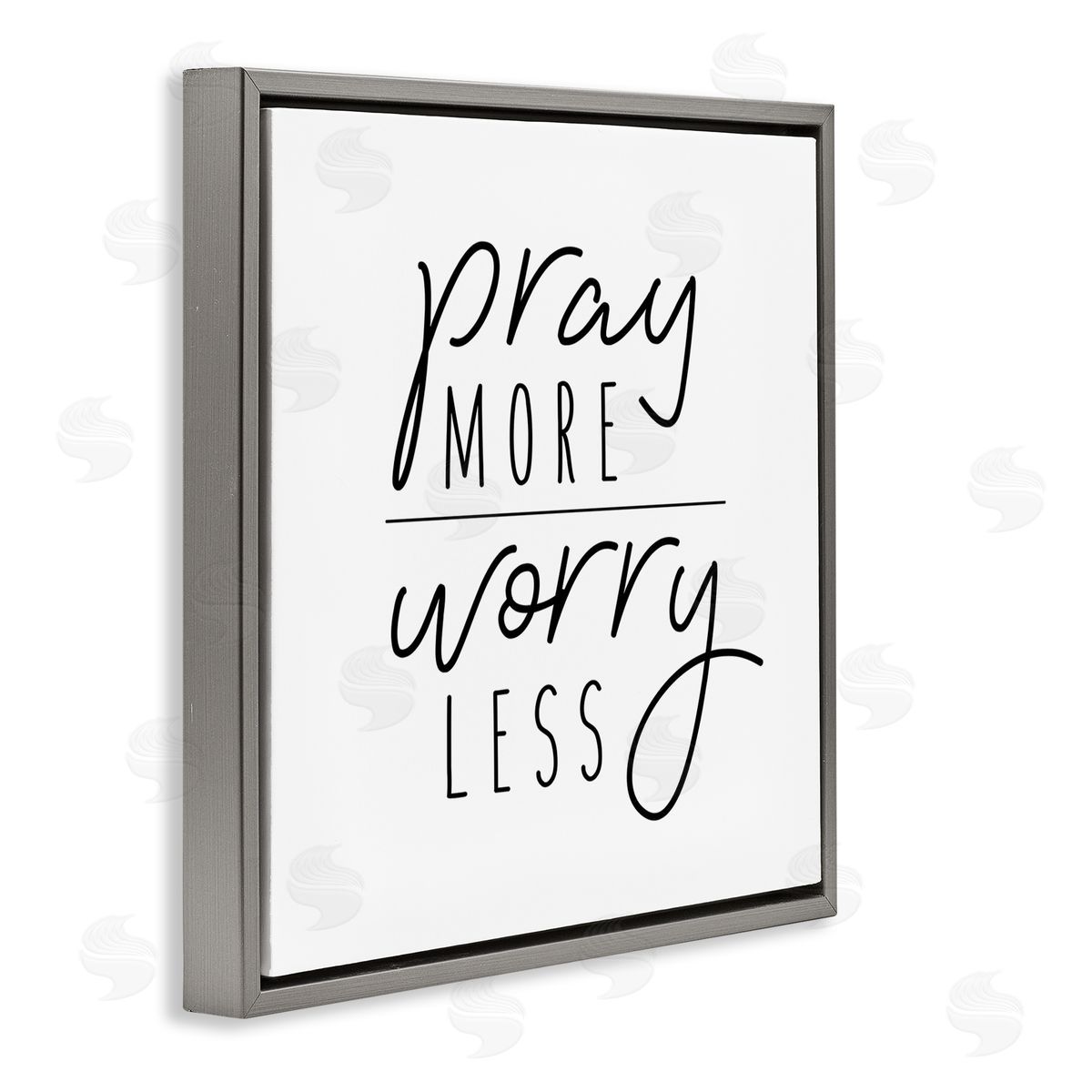 Jessica Mundo Pray More Worry Less Sentiment Minimal Black White Gray Floating Frame Canvas Wall Art Print