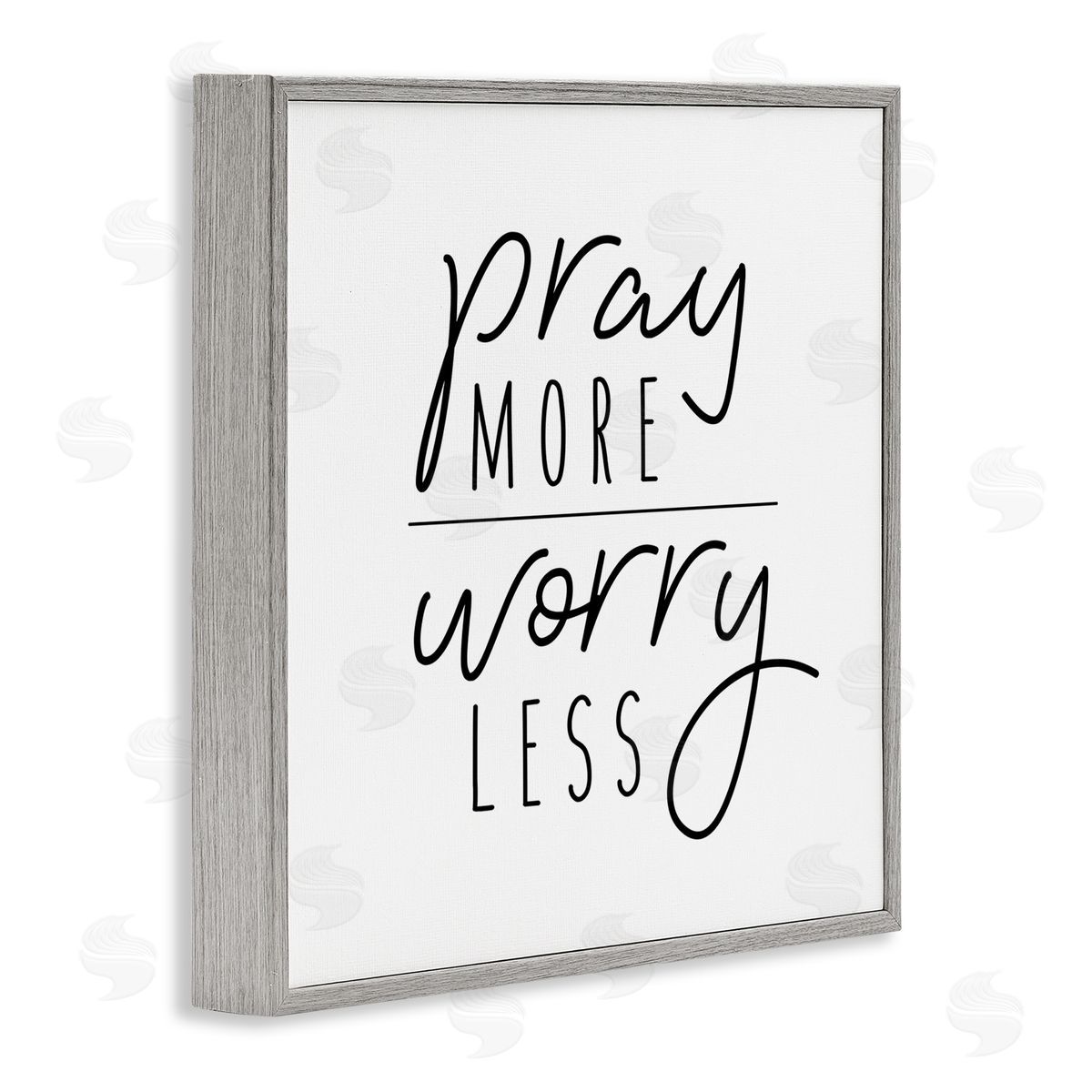 Jessica Mundo Pray More Worry Less Sentiment Minimal Black White Gray Framed Glicee Wall Art Print