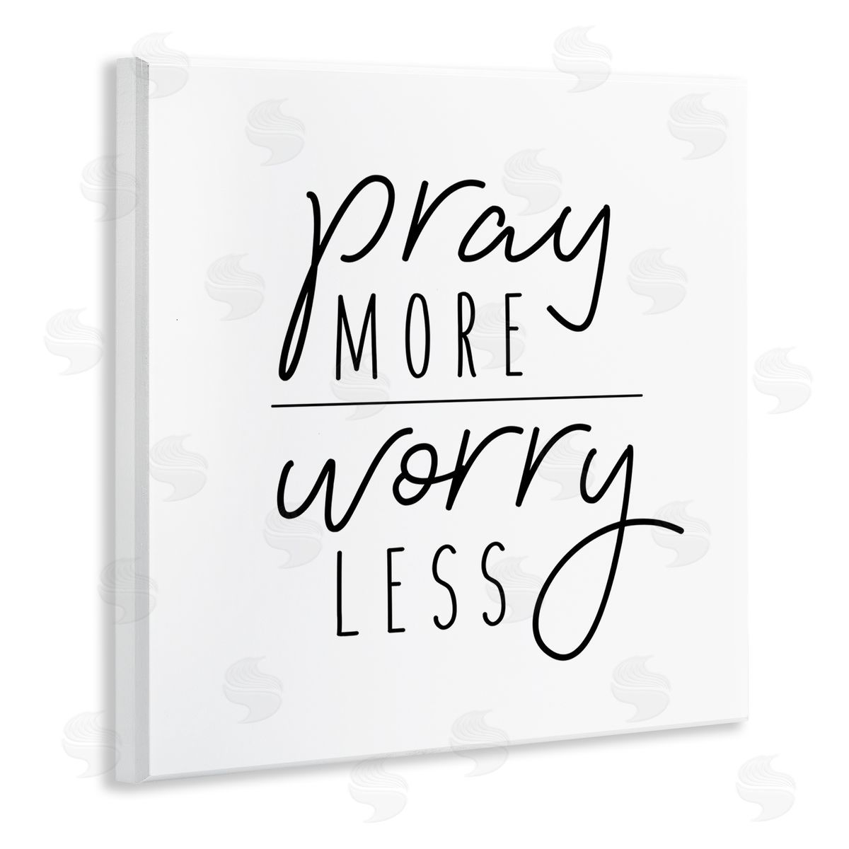 Jessica Mundo Pray More Worry Less Sentiment Minimal Black White Wooden Wall Plaque Art Print