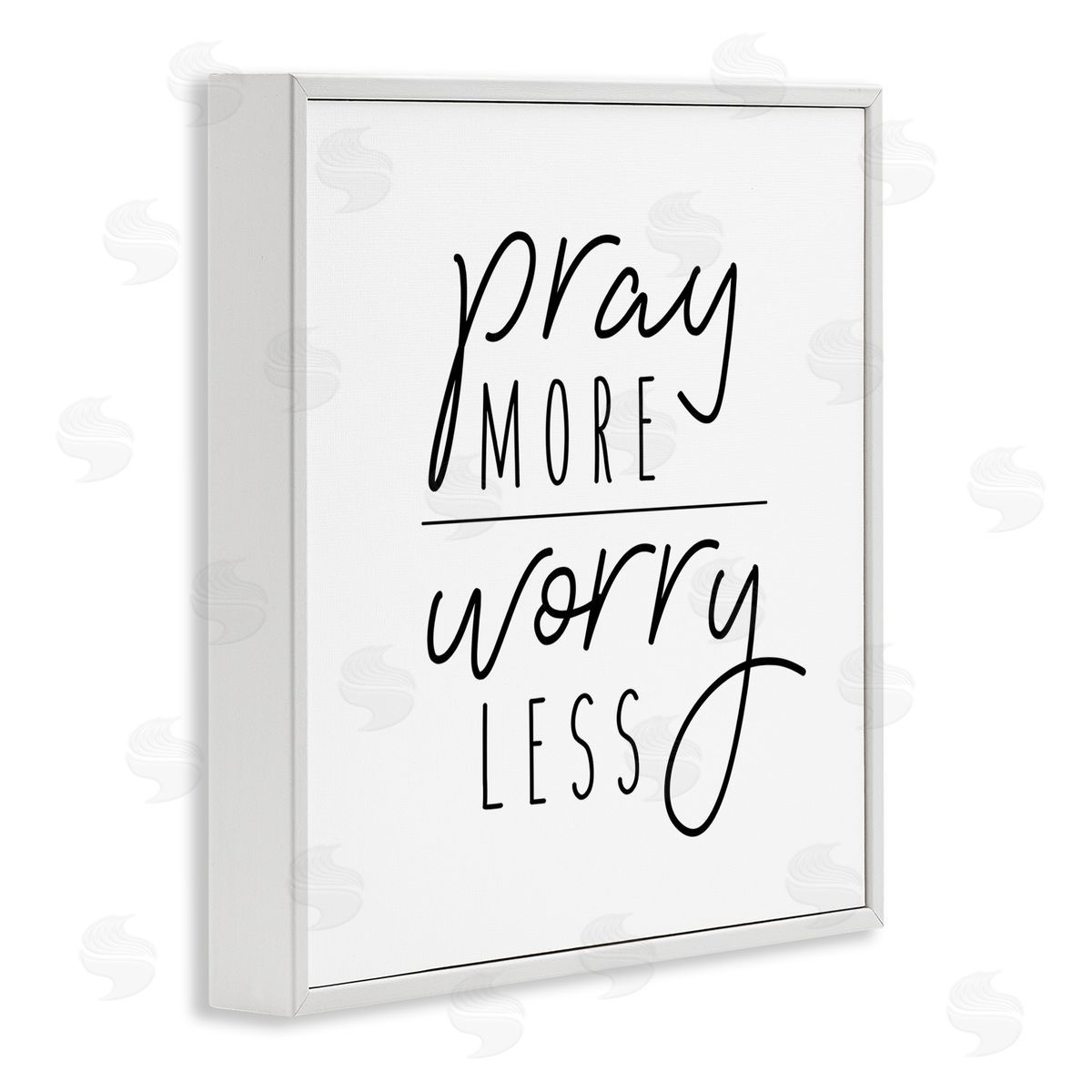 Jessica Mundo Pray More Worry Less Sentiment Minimal Black White White Framed Glicee Wall Art Print