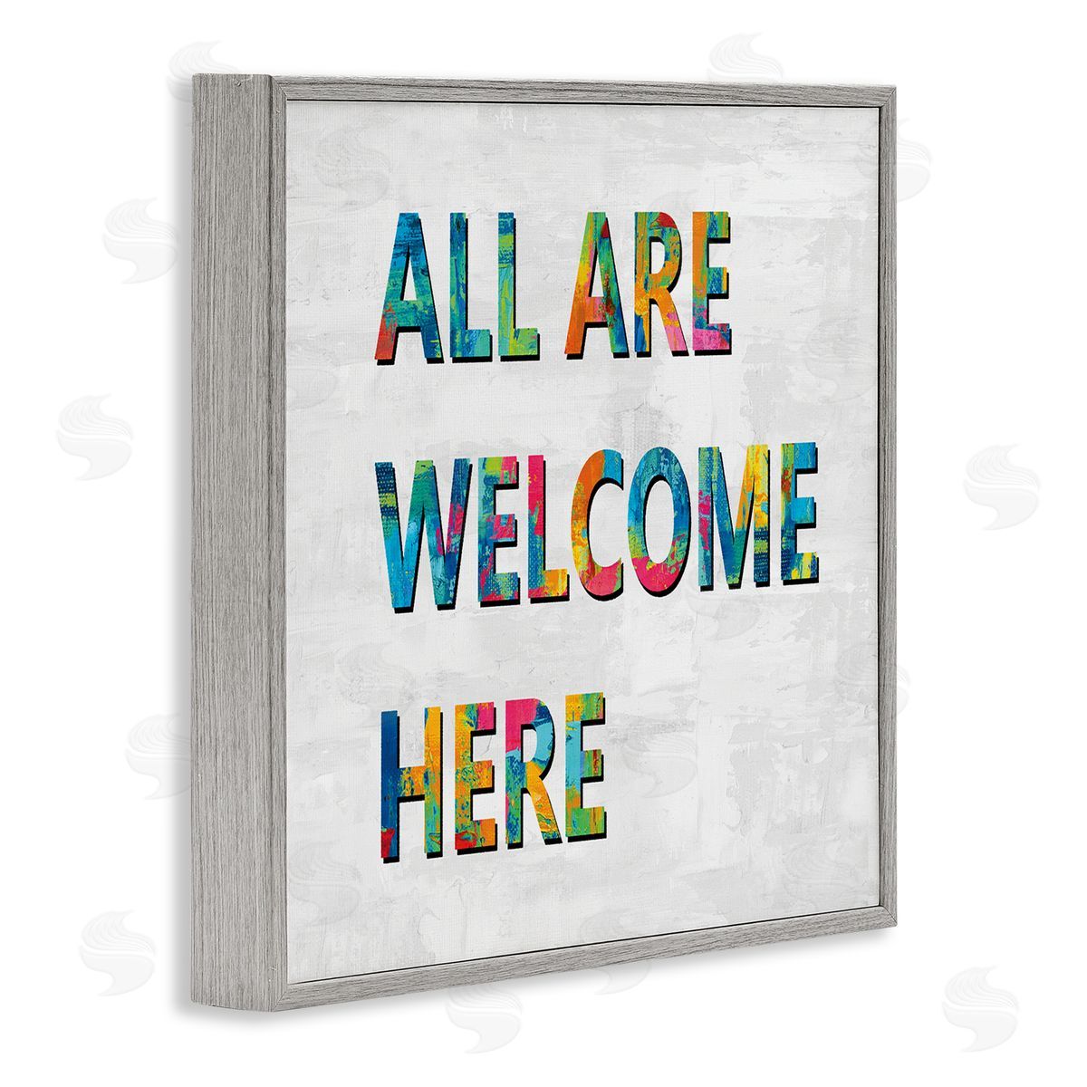 Jamie MacDowell All Are Welcome Here Phrase Fun Bold Typography Gray Framed Glicee Wall Art Print