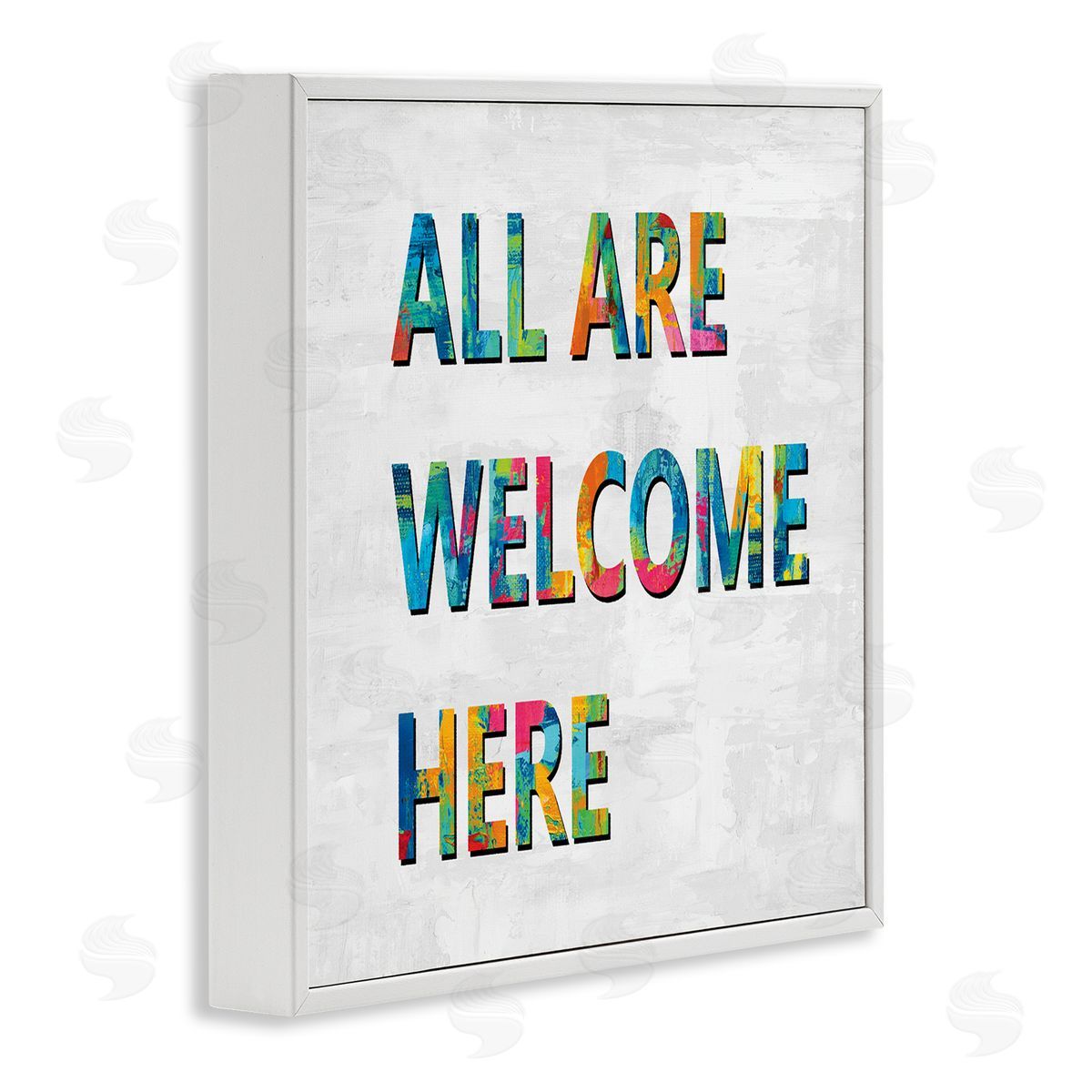 Jamie MacDowell All Are Welcome Here Phrase Fun Bold Typography White Framed Glicee Wall Art Print