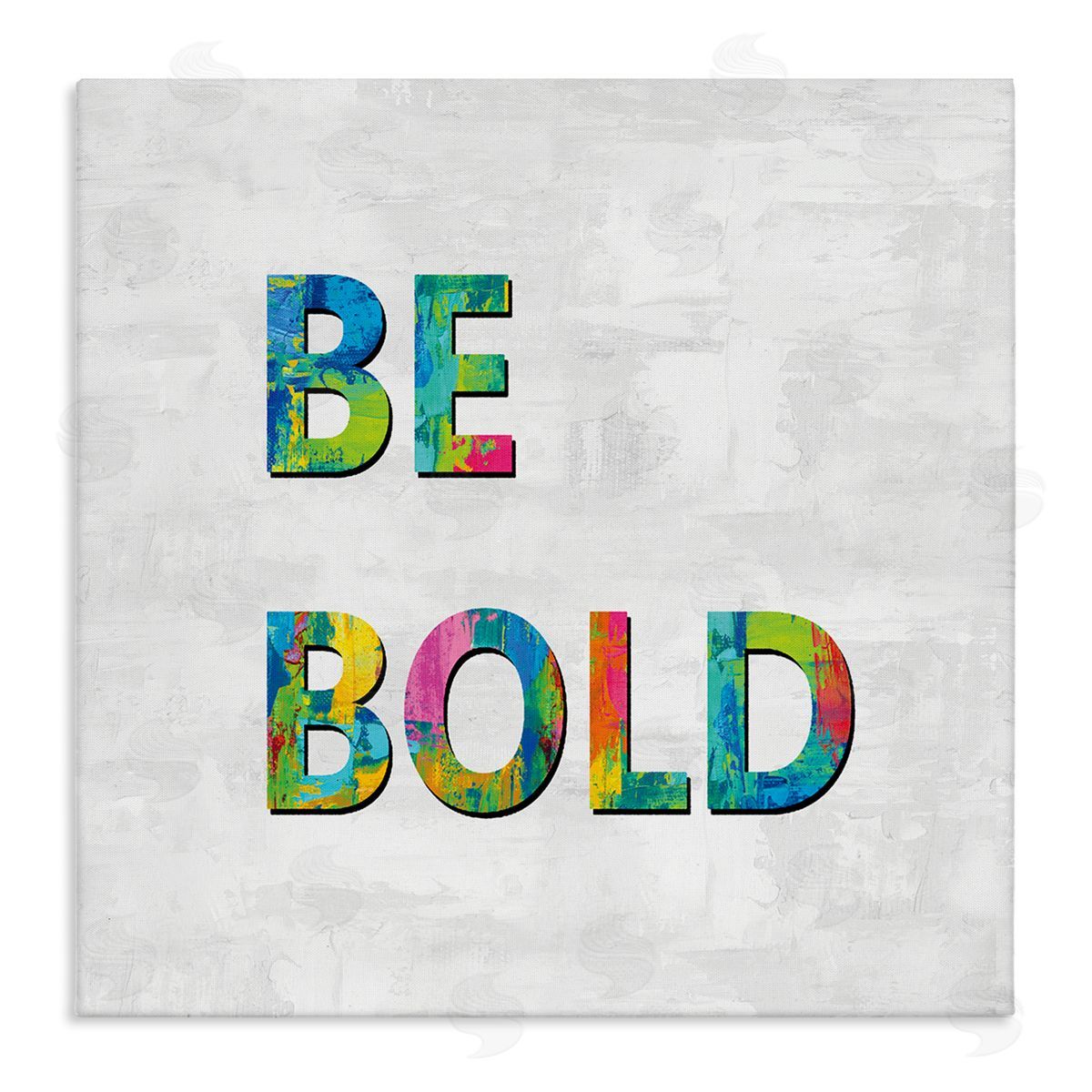 Jamie MacDowell Be Bold Sentiment Abstract Rainbow Typography Blue Green Stretched Canvas Wall Art Print
