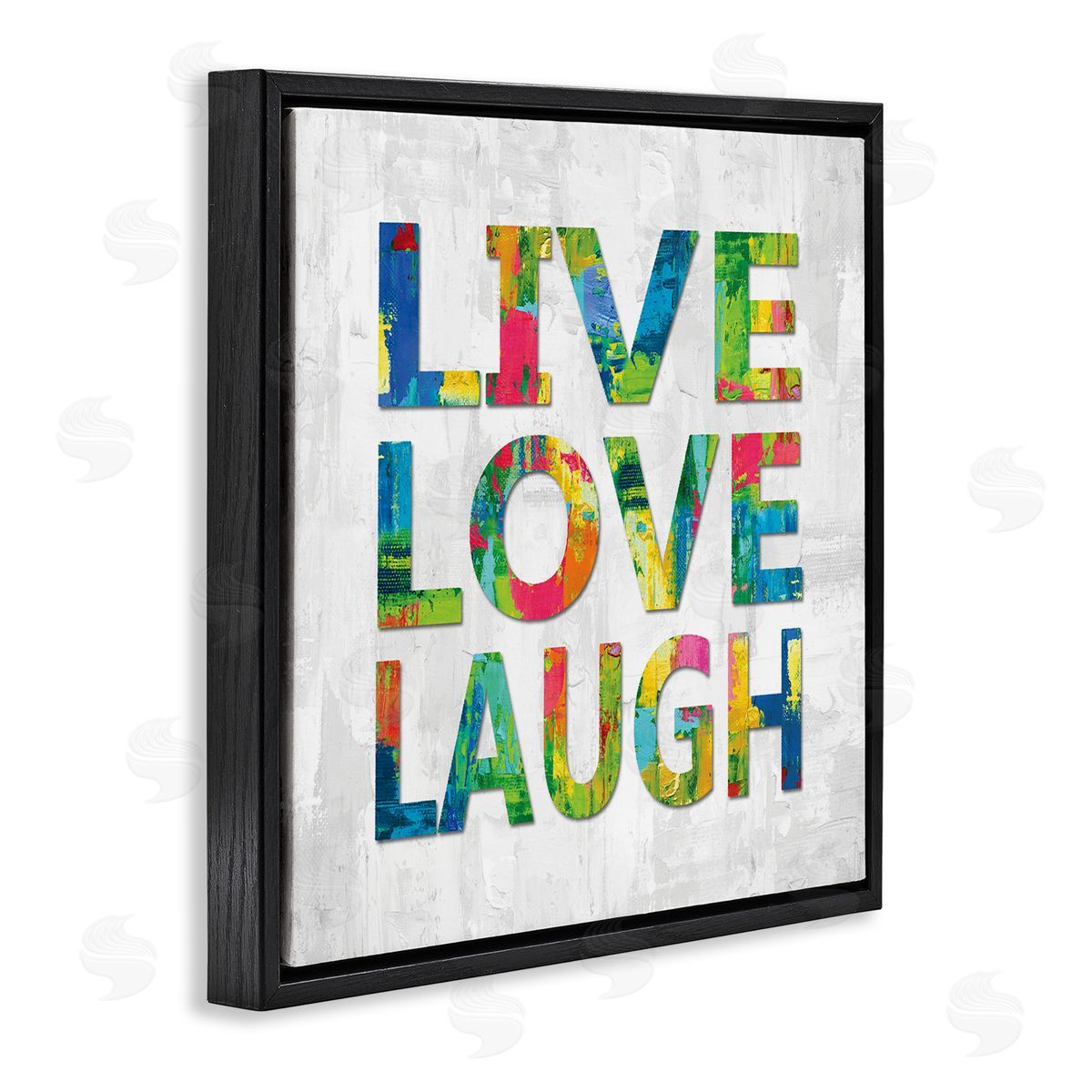 Jamie MacDowell Live Love Laugh Sentiment Bold Abstract Paint Typography Black Floating Frame Canvas Wall Art Print