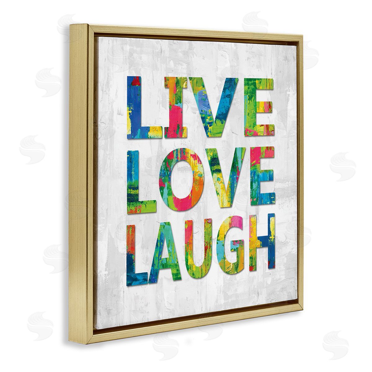 Jamie MacDowell Live Love Laugh Sentiment Bold Abstract Paint Typography Gold Floating Frame Canvas Wall Art Print