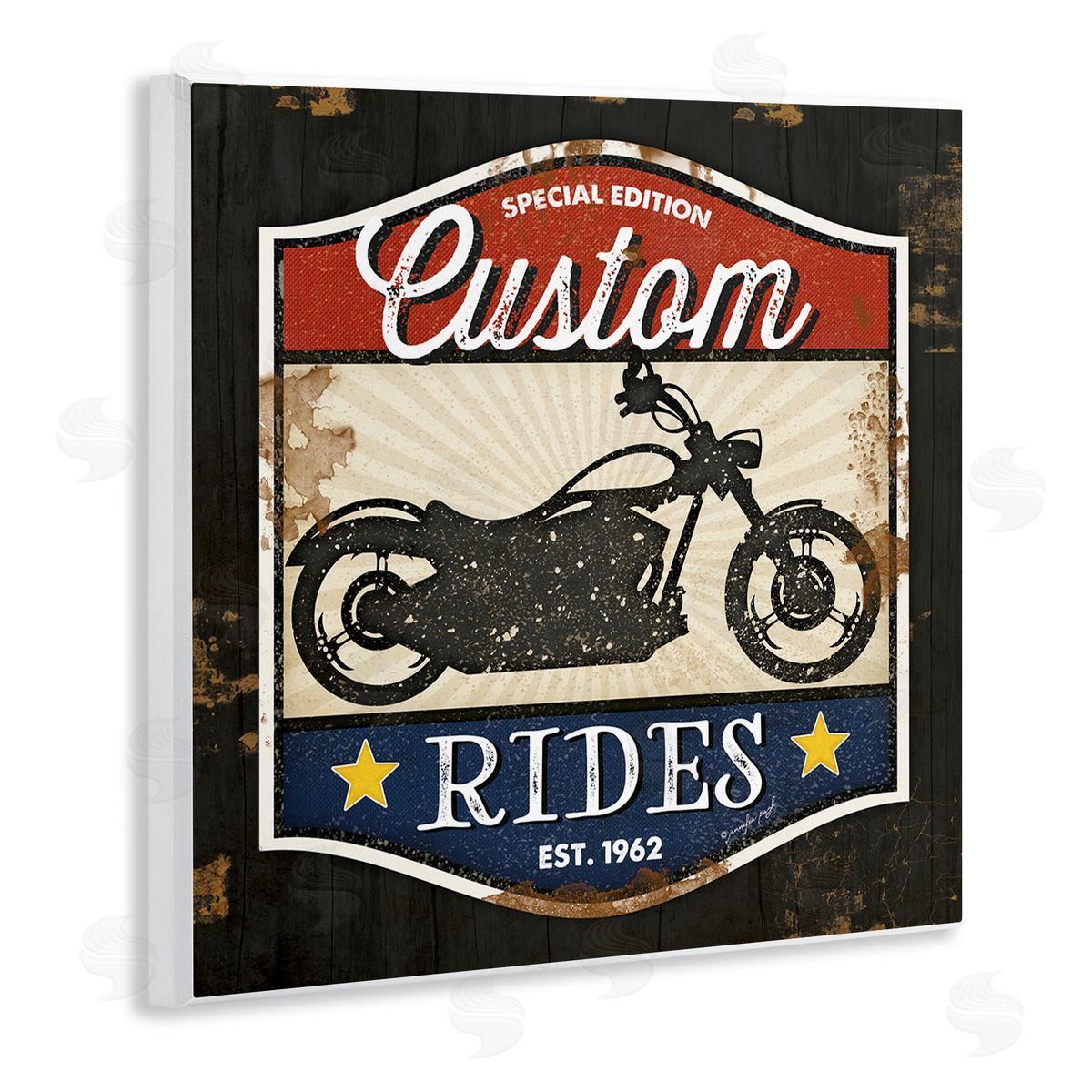 Jennifer Pugh Custom Rides Motorcycle Sign Vintage Americana Bike Wooden Wall Plaque Art Print