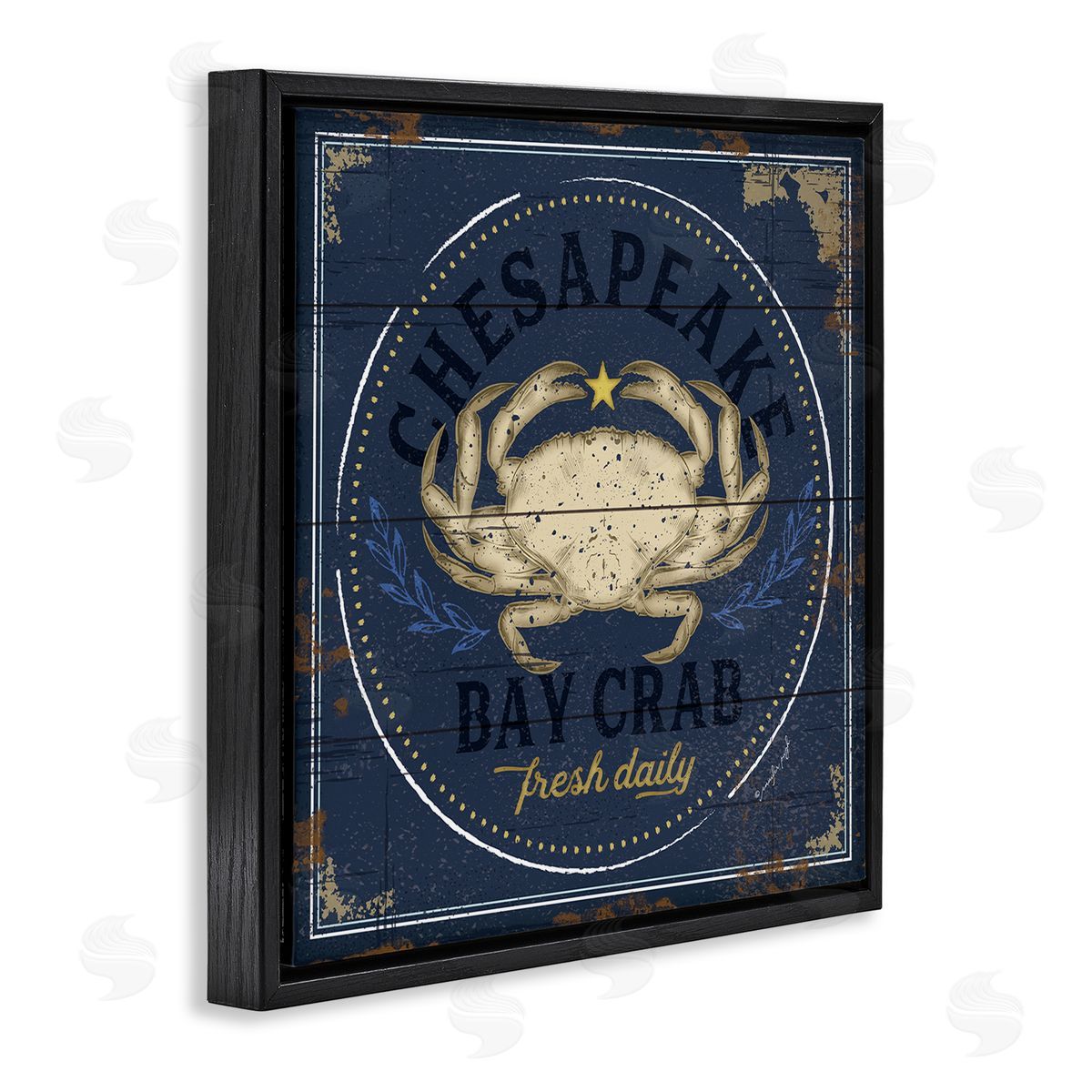 Vintage Chesapeake Bay Crab Black Floating Frame Canvas Wall Art, Home Decor by Jennifer Pugh