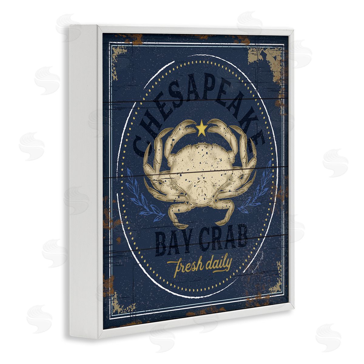 Vintage Chesapeake Bay Crab White Frame Print Wall Art, Home Decor by Jennifer Pugh