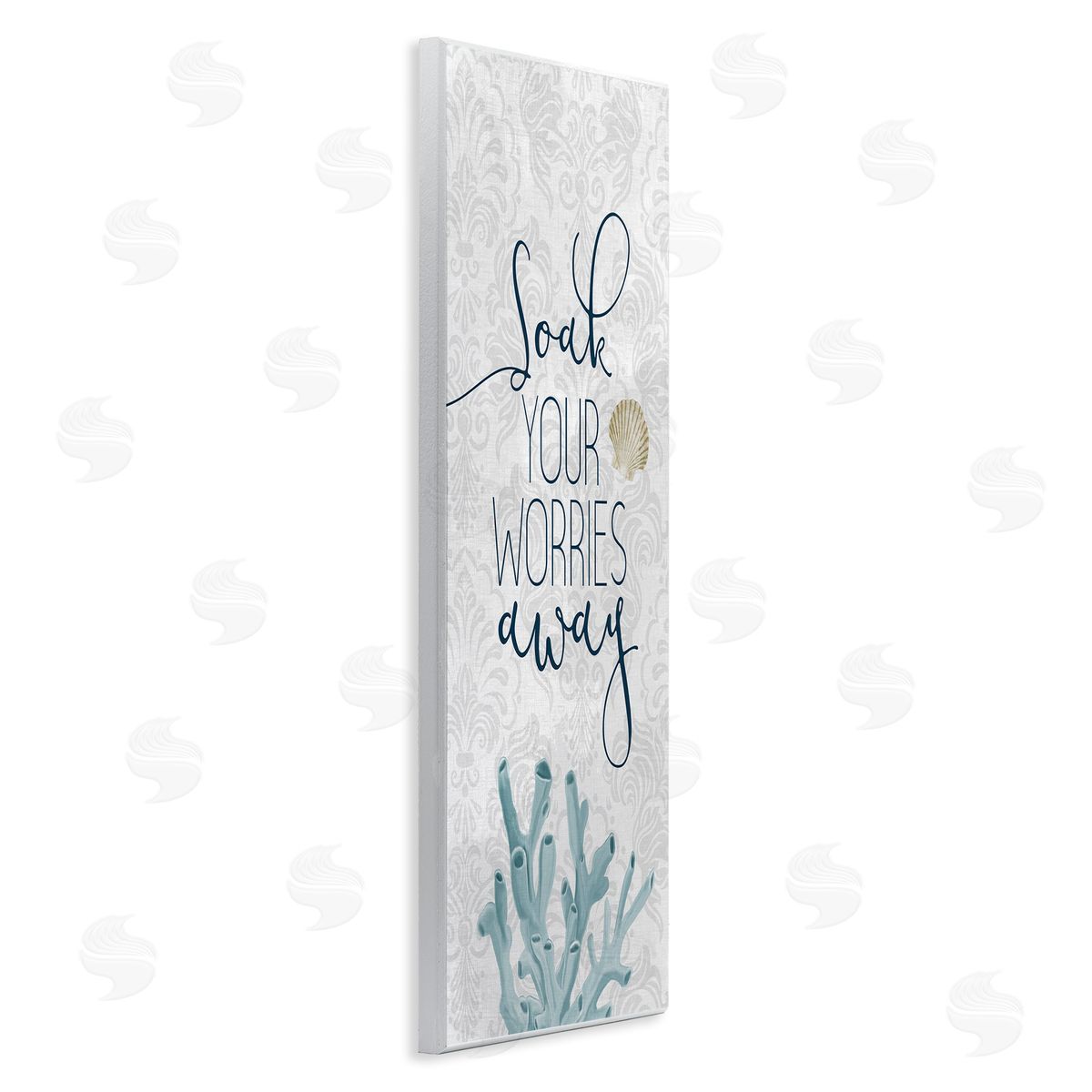 Kim Allen Soak Your Worries Away Phrase Blue Coral Bathroom Shell