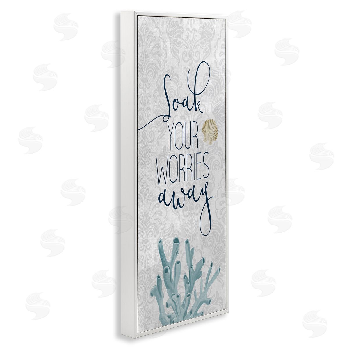 Kim Allen Soak Your Worries Away Phrase Blue Coral Bathroom Shell