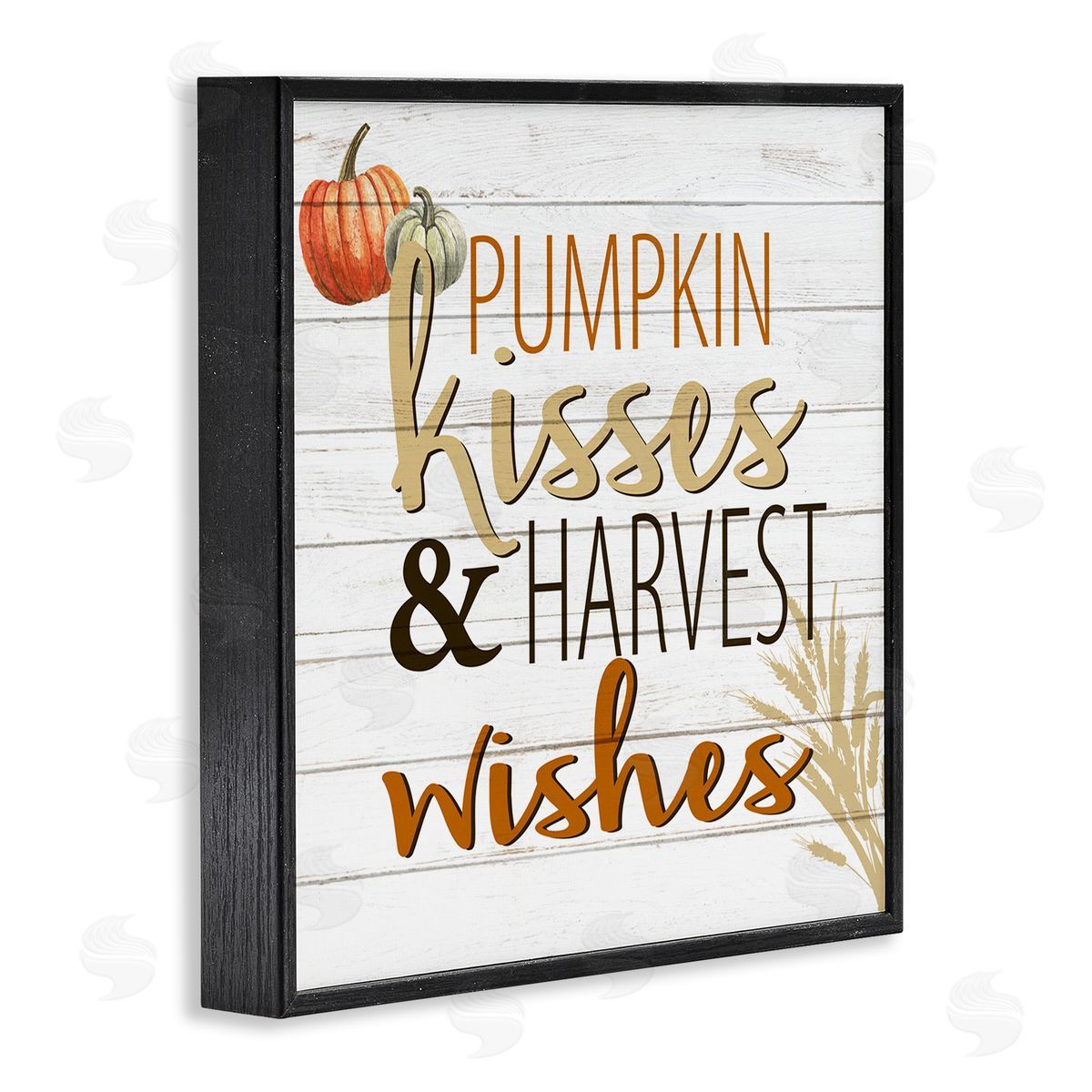 Kim Allen Pumpkin Kisses Harvest Wishes Autumn Sentiment Plank Pattern Black Framed Glicee Wall Art Print