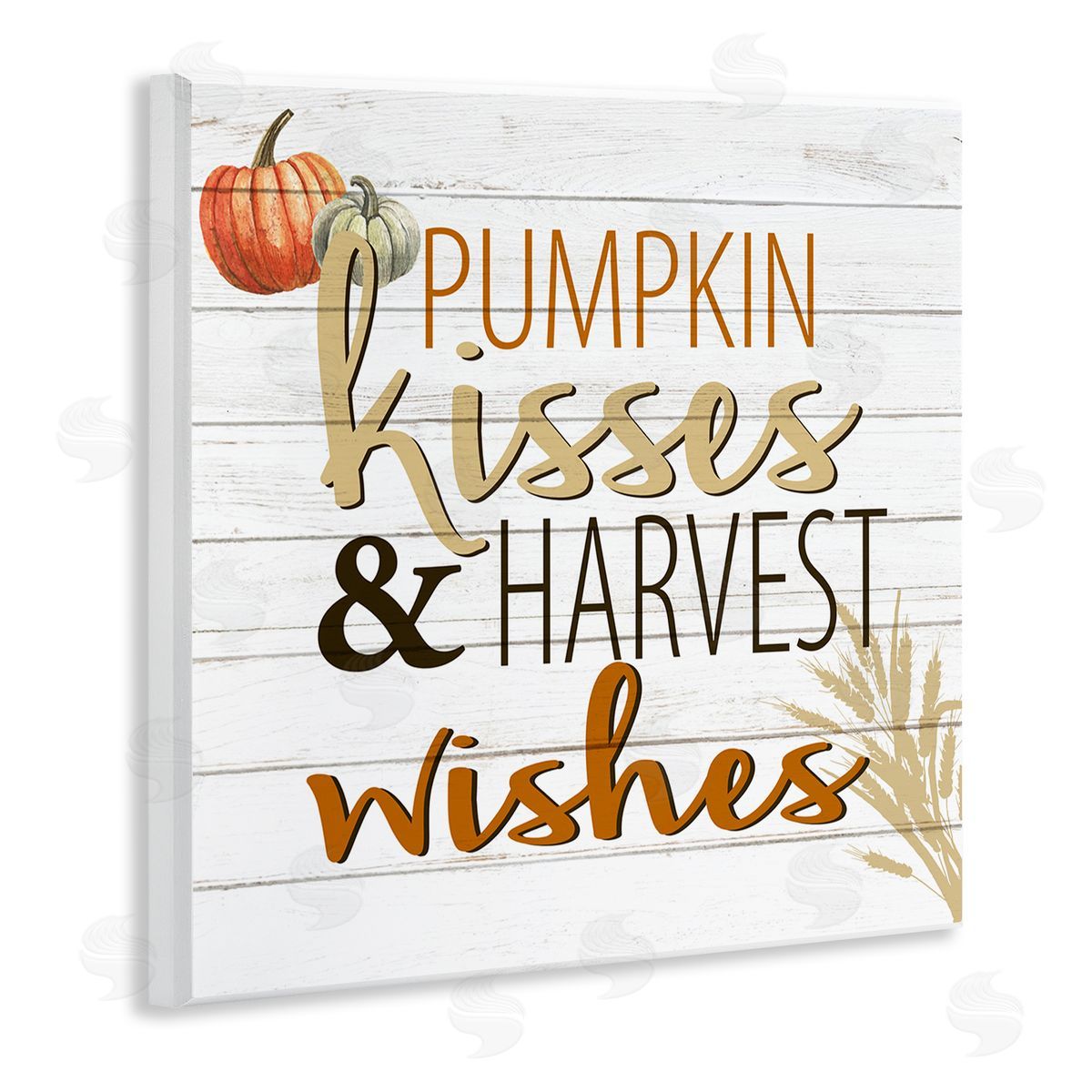 Kim Allen Pumpkin Kisses Harvest Wishes Autumn Sentiment Plank Pattern Wooden Wall Plaque Art Print