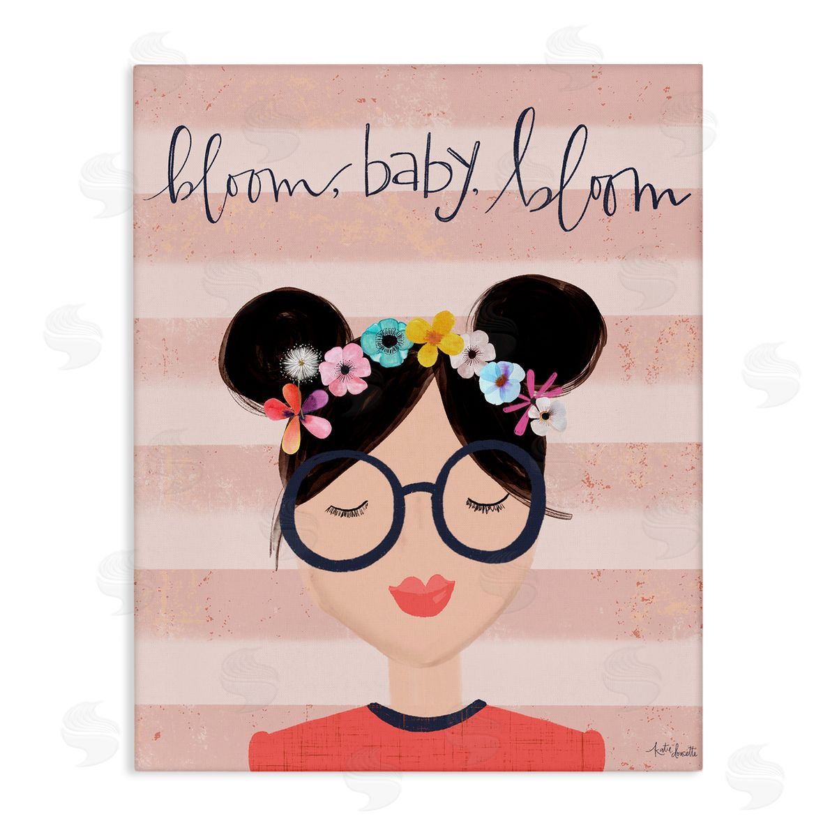 Lady Louise Designs Bloom Baby Bloom Phrase Pink Stripe Smiling Woman