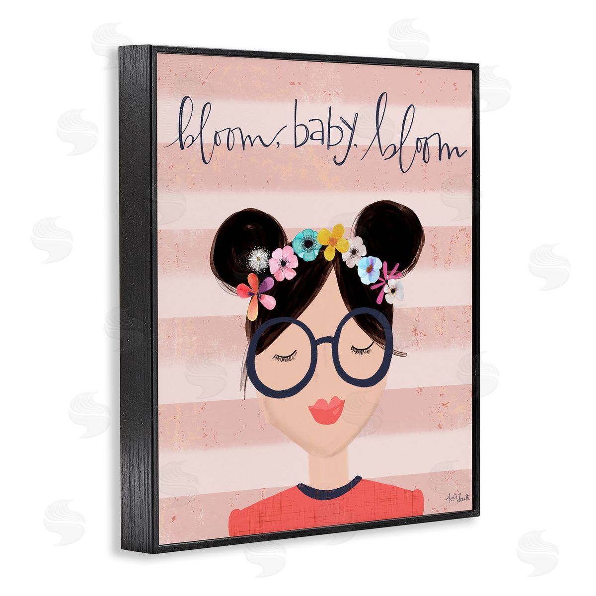 Lady Louise Designs Bloom Baby Bloom Phrase Pink Stripe Smiling Woman