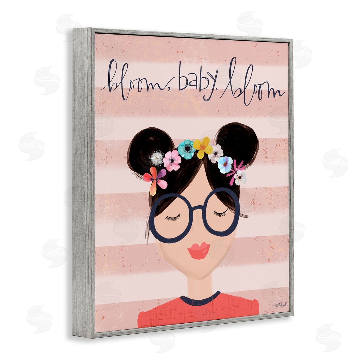 Lady Louise Designs Bloom Baby Bloom Phrase Pink Stripe Smiling Woman