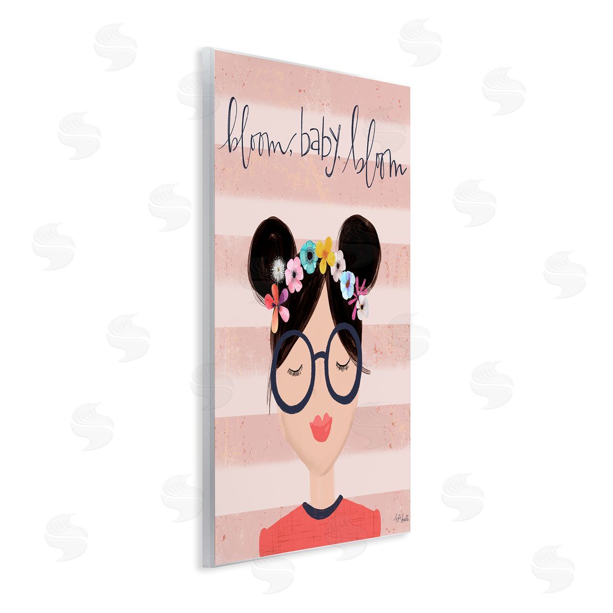 Lady Louise Designs Bloom Baby Bloom Phrase Pink Stripe Smiling Woman