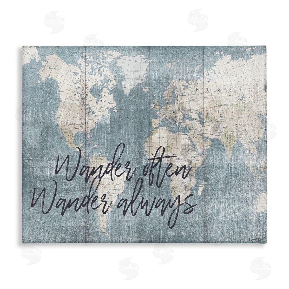 Lady Louise Designs Distressed Pattern World Map Wander Often Always Phrase