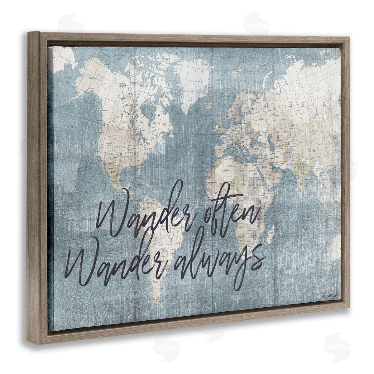 Lady Louise Designs Distressed Pattern World Map Wander Often Always Phrase