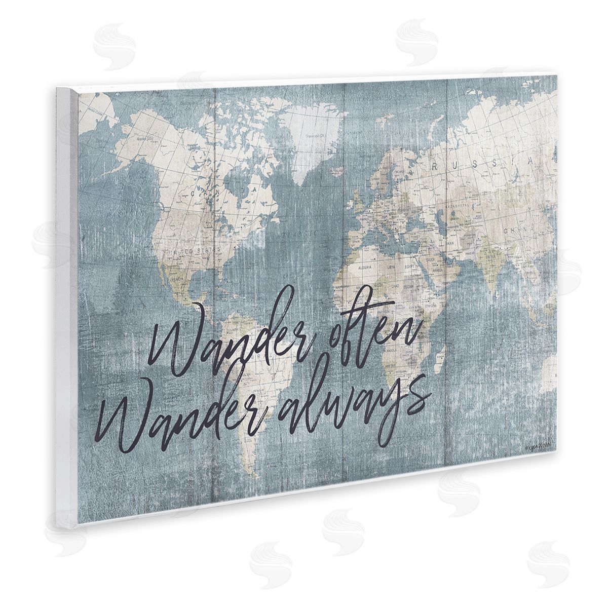 Lady Louise Designs Distressed Pattern World Map Wander Often Always Phrase