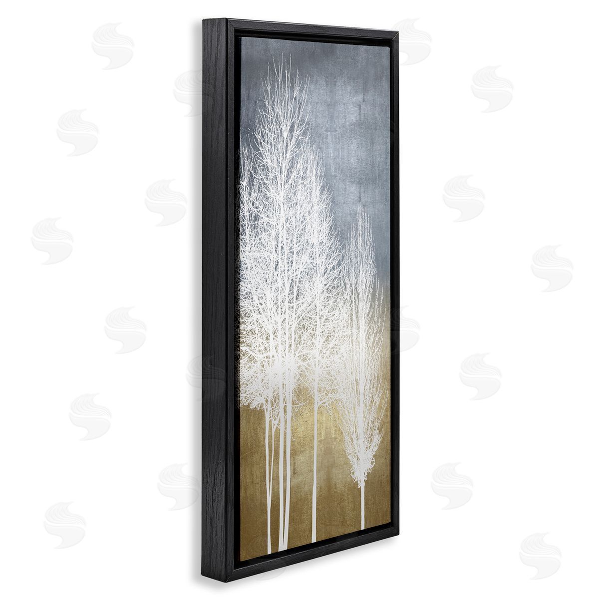 Tall Bare White Trees Nature Black Floating Frame Canvas Wall Art, Home Decor by Kate Bennett