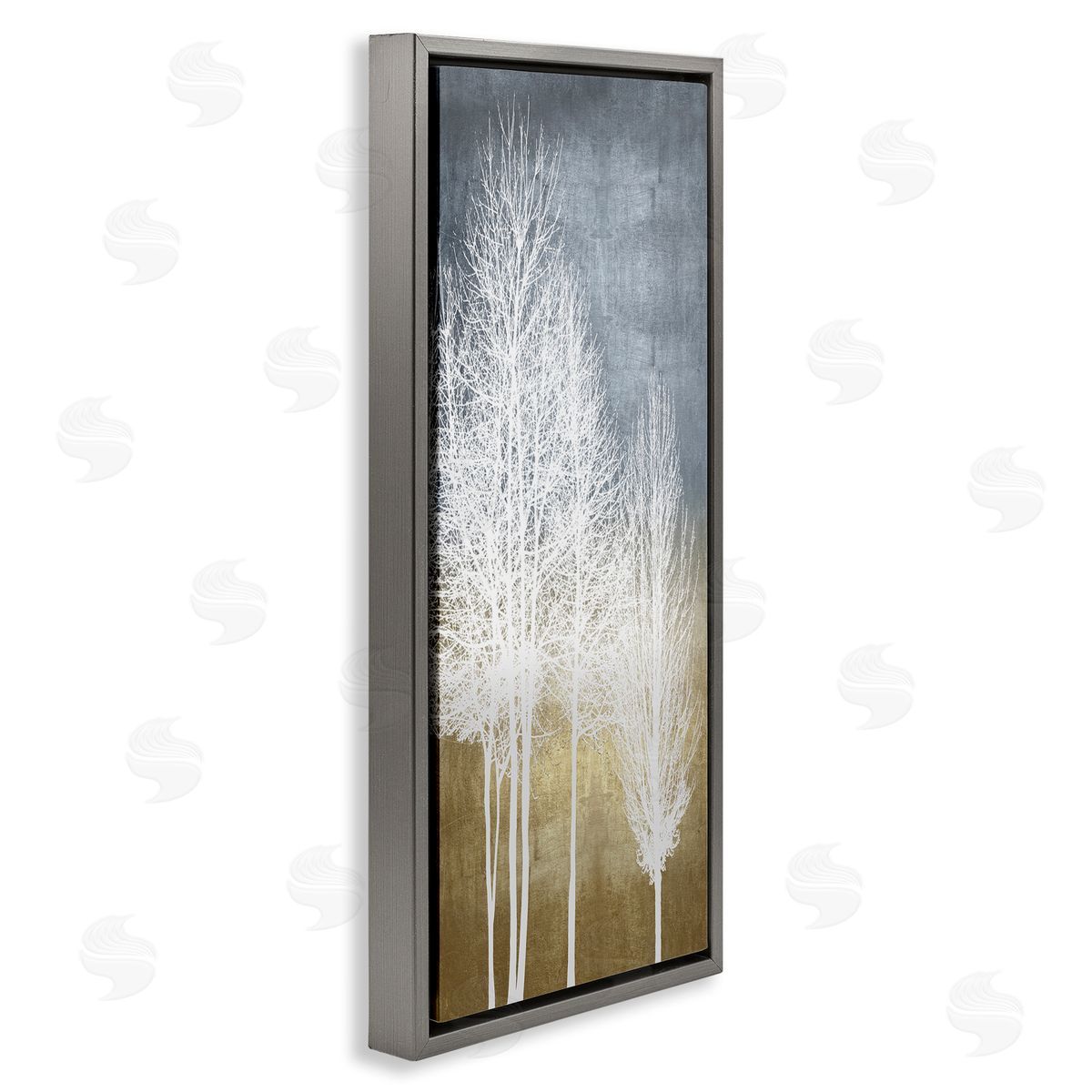 Tall Bare White Trees Nature Grey Floating Frame Canvas Wall Art, Home Decor by Kate Bennett