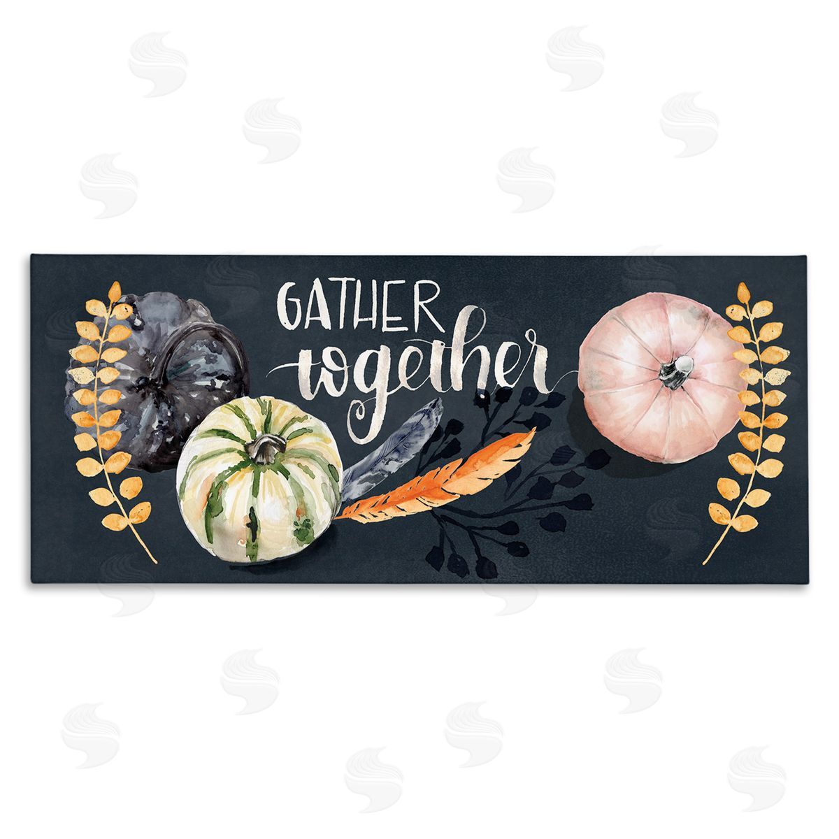 Jennifer Paxton Parker Gather Together Pumpkin Harvest Phrase Feathers Deep Blue