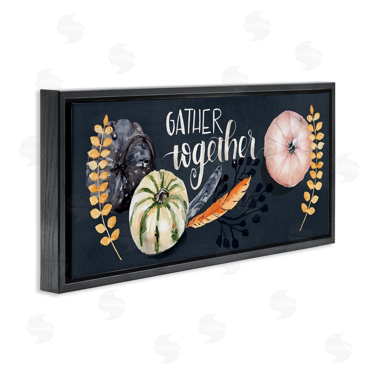 Jennifer Paxton Parker Gather Together Pumpkin Harvest Phrase Feathers Deep Blue