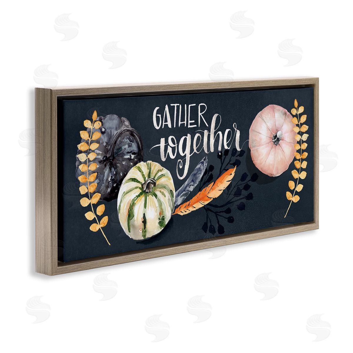 Jennifer Paxton Parker Gather Together Pumpkin Harvest Phrase Feathers Deep Blue