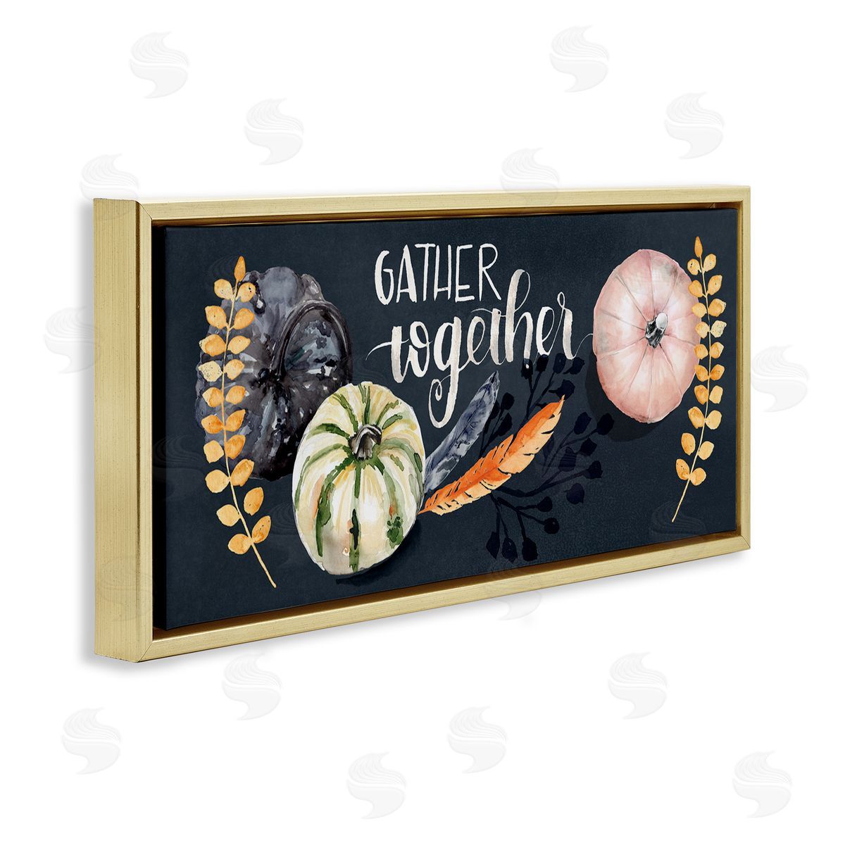 Jennifer Paxton Parker Gather Together Pumpkin Harvest Phrase Feathers Deep Blue